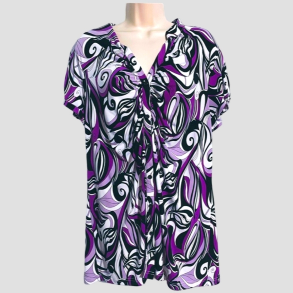 Venezia Womens Plus Size Purple and Black Swirl Blouse Size 18/20